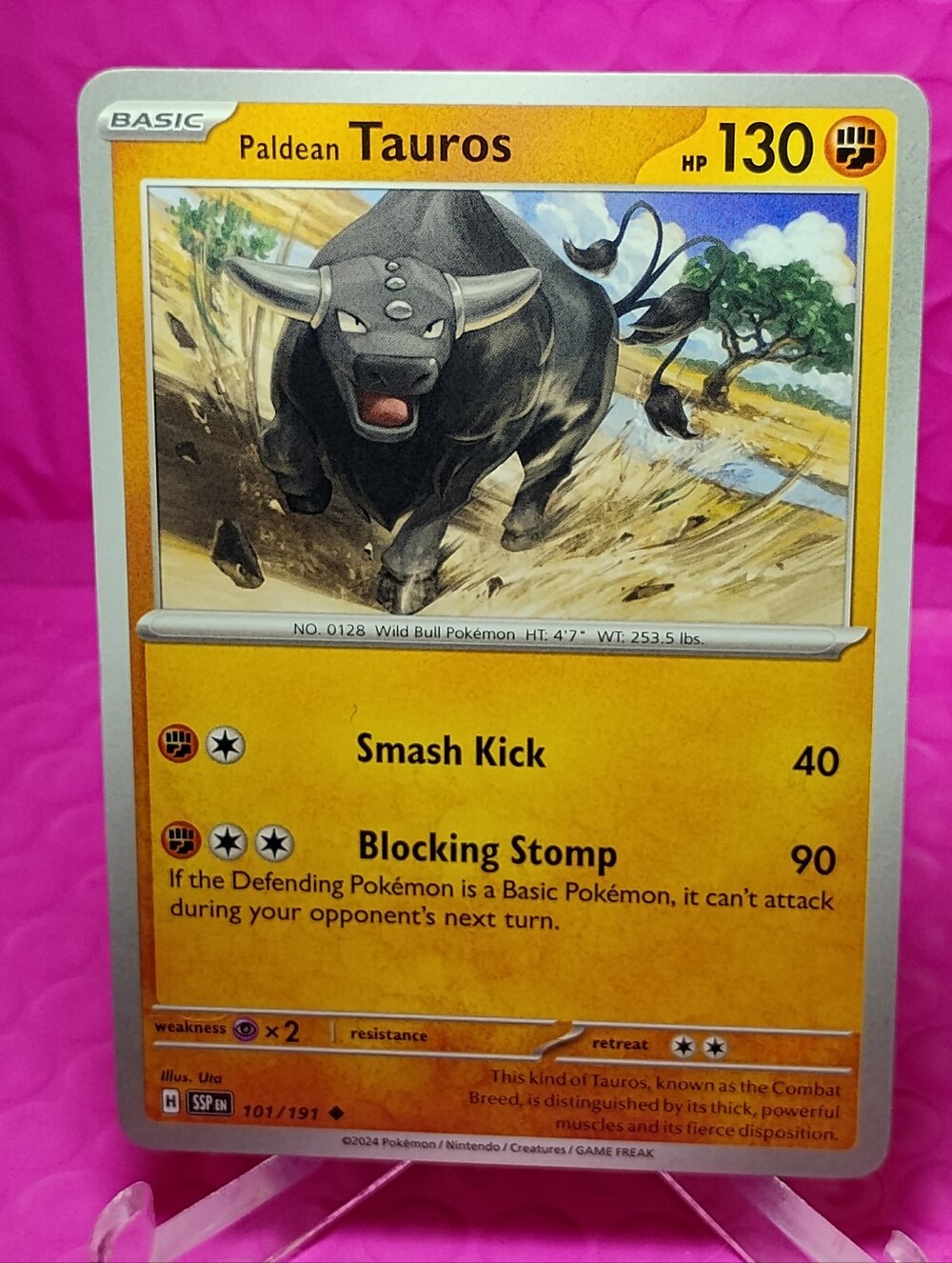 Paldean Tauros Pokémon Card - Yellow Regular Finish Mint Condition #101/191
